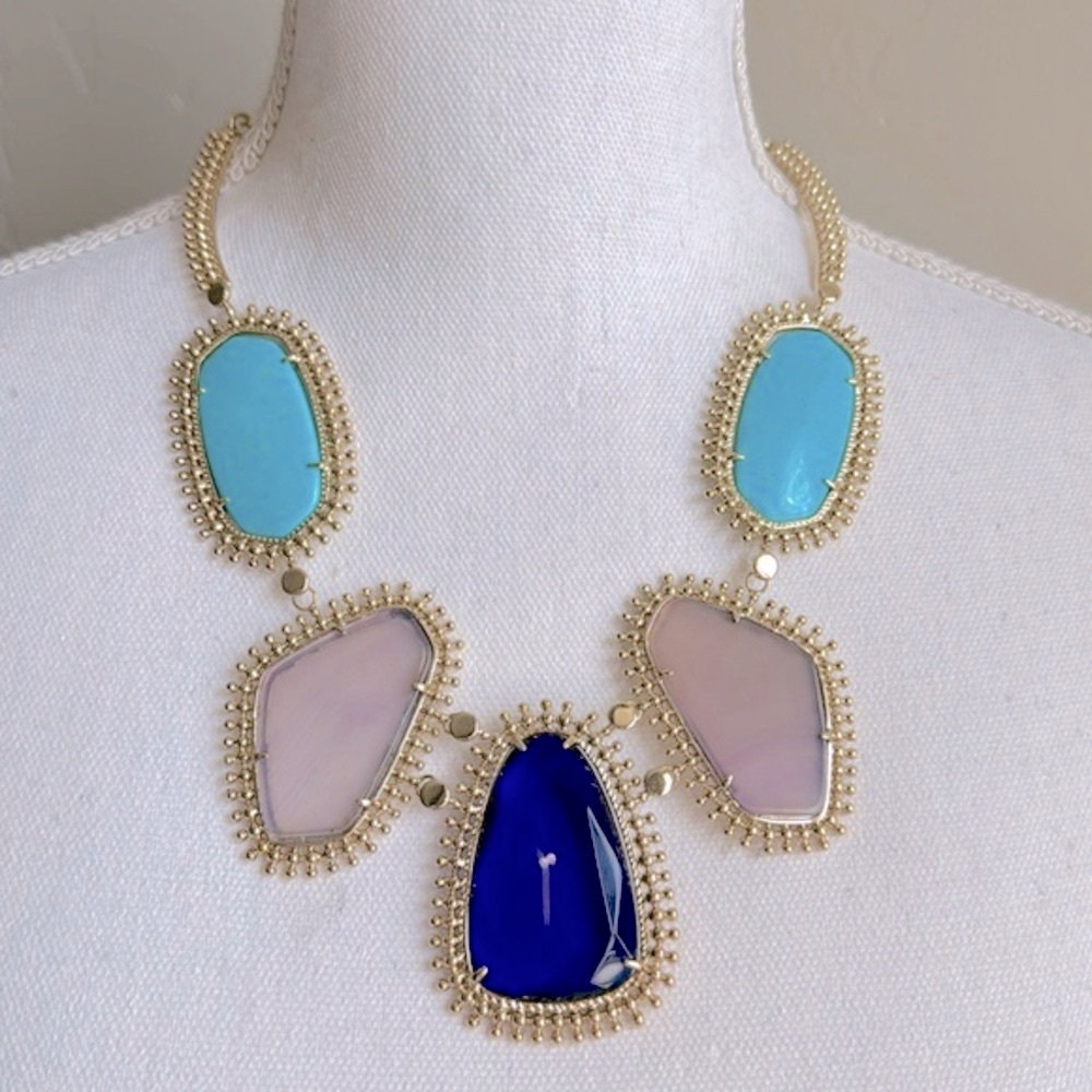 Vintage Kendra Scott Ava Statement Necklace Gold Turquoise
